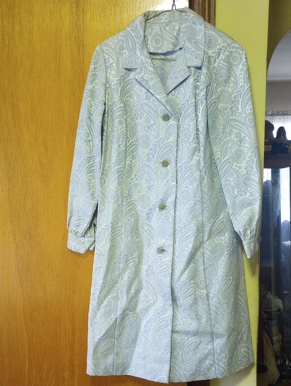 Vintage Blue & Silver Brocade Paisley Button Down Coat